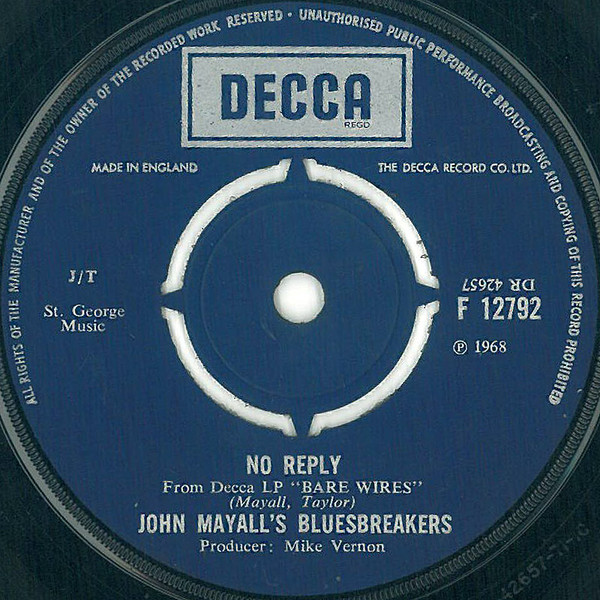 John Mayall & The Bluesbreakers — No Reply / She's Too Young cover